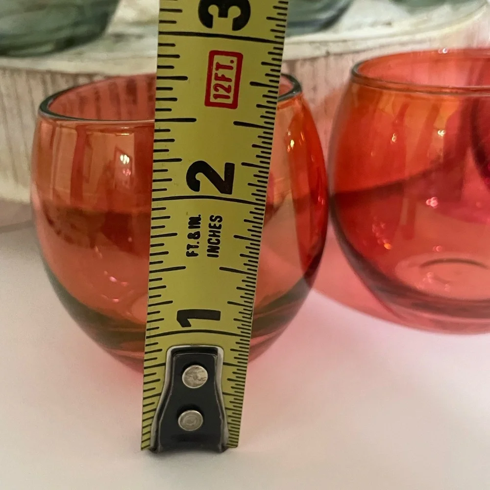CRATE & BARREL Set/6 round green and red opaque tea light candle votive holders